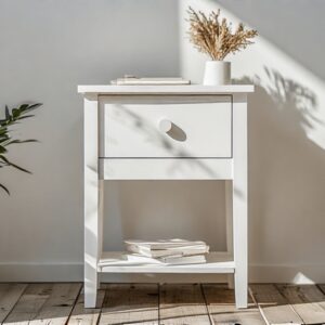Bedside Table with Drawer - White MDF